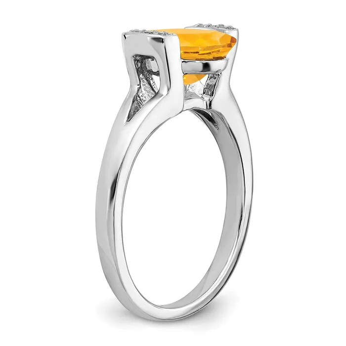 Solid 14k White Gold Oval Simulated Citrine and CZ Ring Goldia Rings