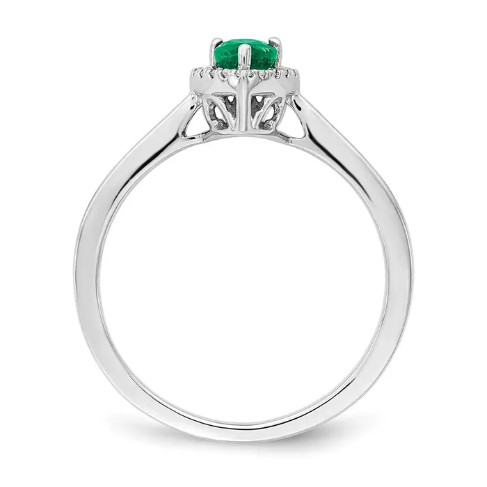 Solid 14k White Gold Pear Simulated Emerald and CZ Halo Ring Goldia Rings