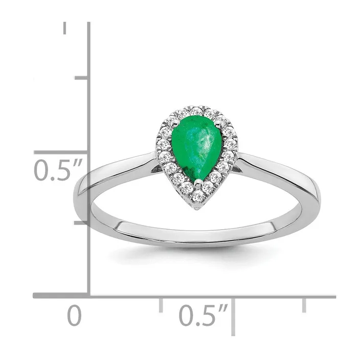 Solid 14k White Gold Pear Simulated Emerald and CZ Halo Ring Goldia Rings