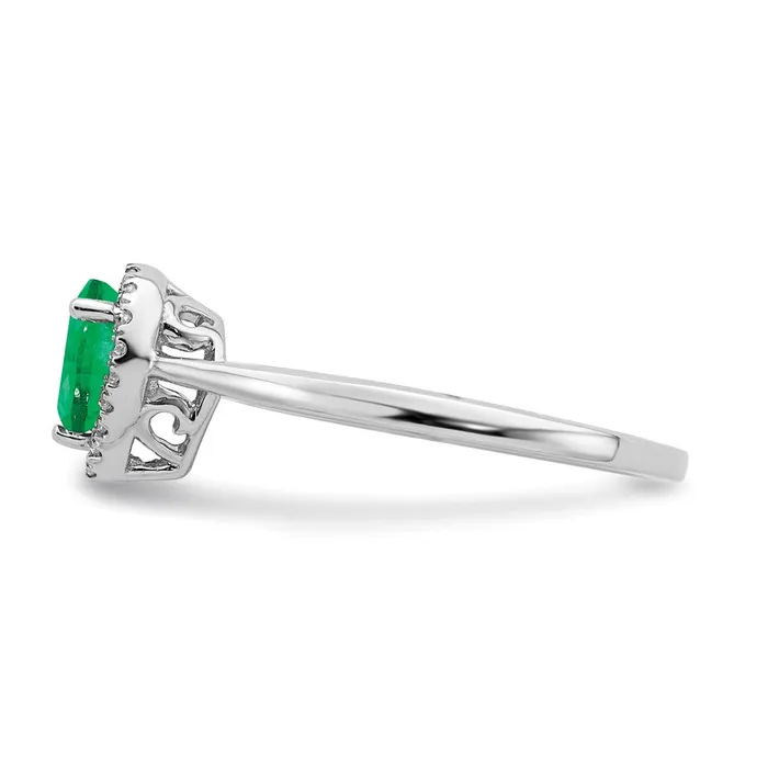 Solid 14k White Gold Pear Simulated Emerald and CZ Halo Ring Goldia Rings