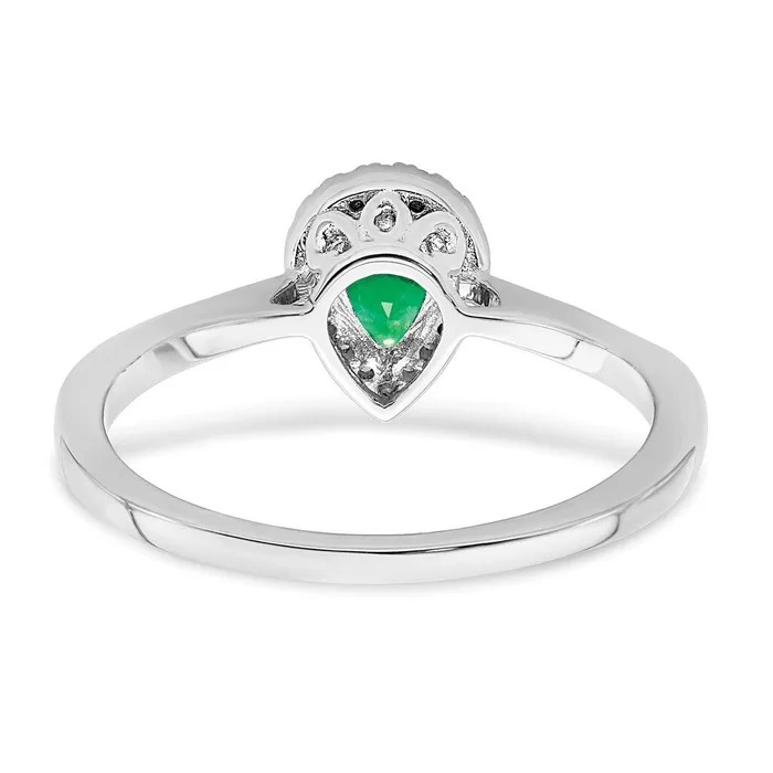 Solid 14k White Gold Pear Simulated Emerald and CZ Halo Ring Goldia Rings