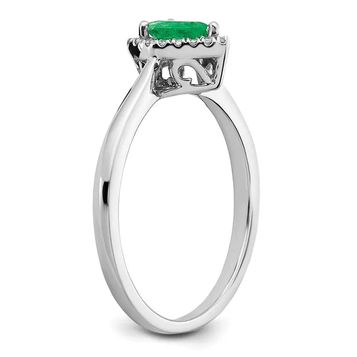 Solid 14k White Gold Pear Simulated Emerald and CZ Halo Ring Goldia Rings