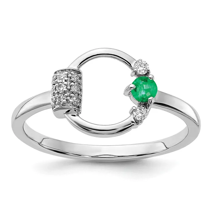 Solid 14k White Gold Polished Simulated CZ and Emerald Circle Ring Goldia Rings Solid 14k White Gold Polished Simulated CZ and Emerald Circle Ring Goldia Rings