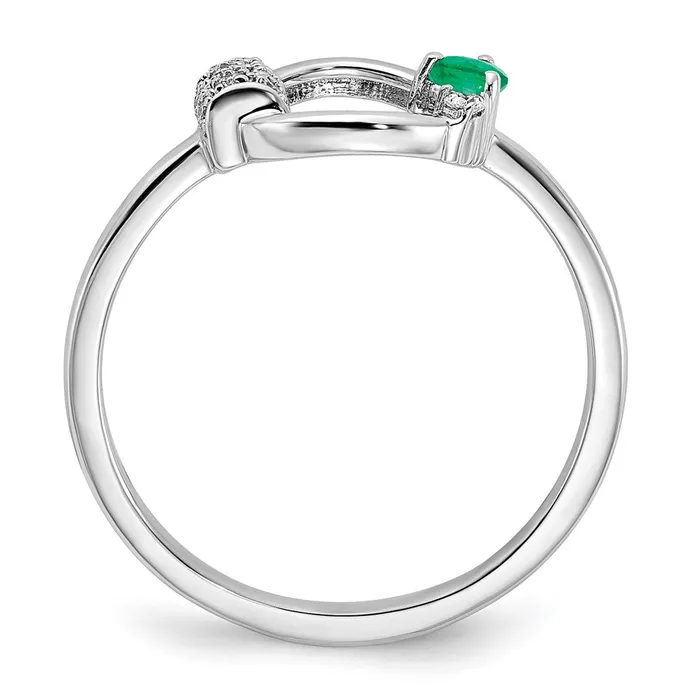 Solid 14k White Gold Polished Simulated CZ and Emerald Circle Ring Goldia Rings