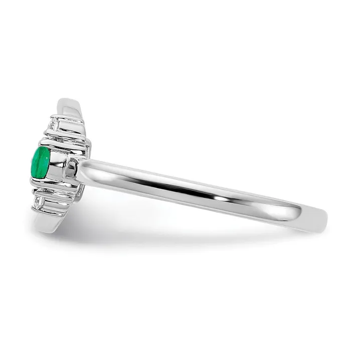 Solid 14k White Gold Polished Simulated CZ and Emerald Circle Ring Goldia Rings