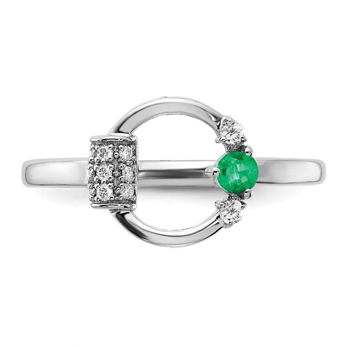 Solid 14k White Gold Polished Simulated CZ and Emerald Circle Ring Goldia Rings