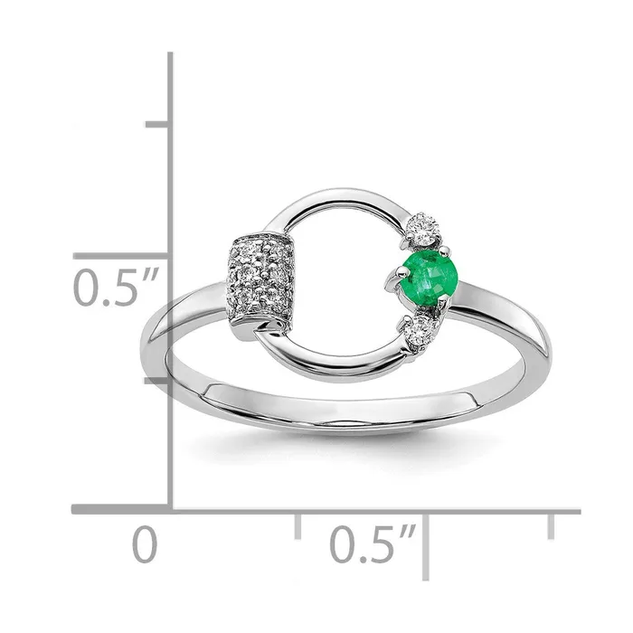 Solid 14k White Gold Polished Simulated CZ and Emerald Circle Ring Goldia Rings