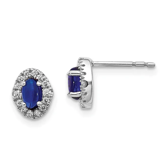 Solid 14k White Gold Simulated CZ and Cabochon Sapphire Earrings Goldia Earrings Solid 14k White Gold Simulated CZ and Cabochon Sapphire Earrings Goldia Earrings
