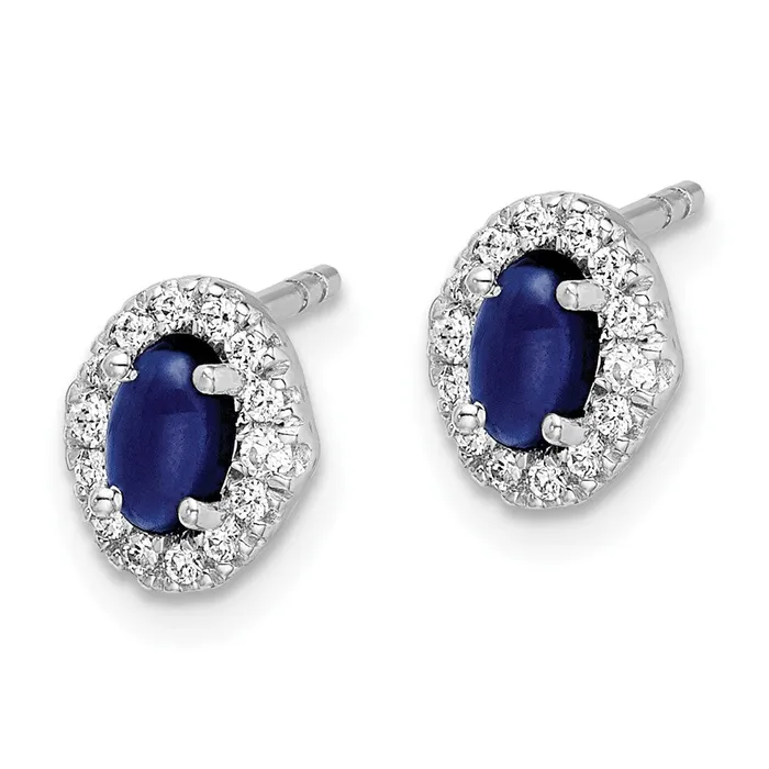 Solid 14k White Gold Simulated CZ and Cabochon Sapphire Earrings Goldia Earrings