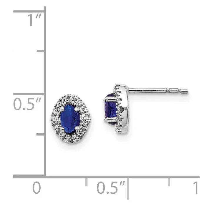Solid 14k White Gold Simulated CZ and Cabochon Sapphire Earrings Goldia Earrings