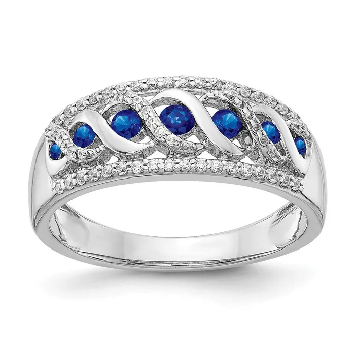 Solid 14k White Gold Simulated CZ and Sapphire Fancy Twist Ring Goldia Rings Solid 14k White Gold Simulated CZ and Sapphire Fancy Twist Ring Goldia Rings