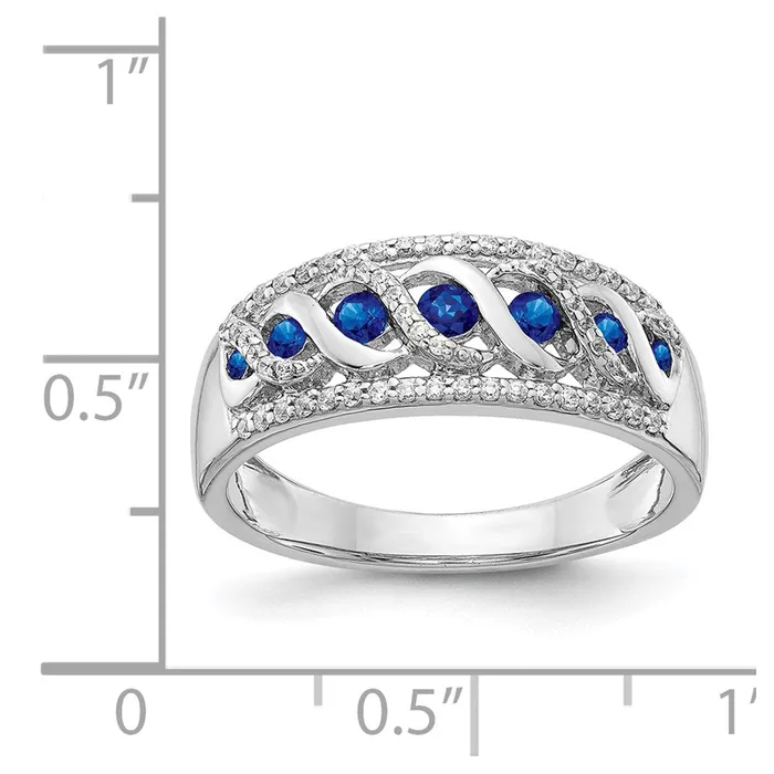 Solid 14k White Gold Simulated CZ and Sapphire Fancy Twist Ring Goldia Rings