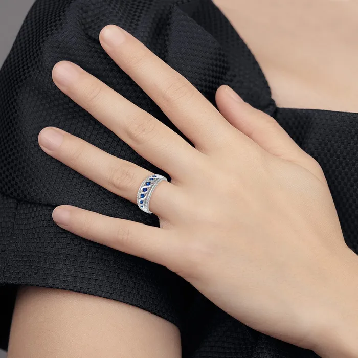 Solid 14k White Gold Simulated CZ and Sapphire Fancy Twist Ring Goldia Rings