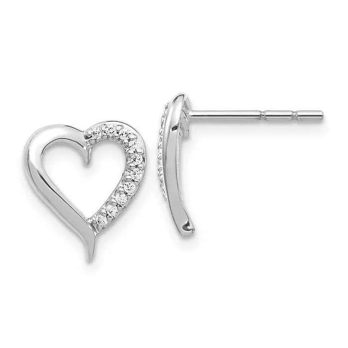 Solid 14k White Gold Simulated CZ Heart Earrings Goldia Earrings