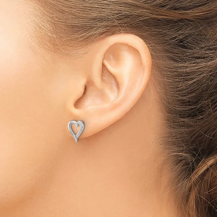 Solid 14k White Gold Simulated CZ Heart Earrings Goldia Earrings Solid 14k White Gold Simulated CZ Heart Earrings Goldia Earrings