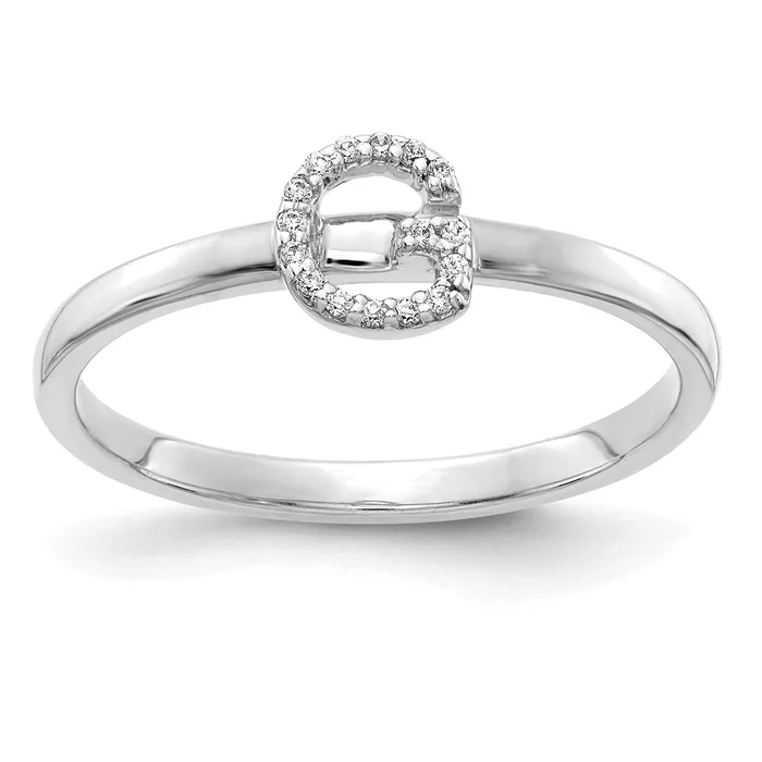 Solid 14k White Gold Simulated CZ Initial G Ring Goldia Rings