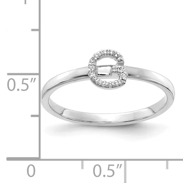 Solid 14k White Gold Simulated CZ Initial G Ring Goldia Rings