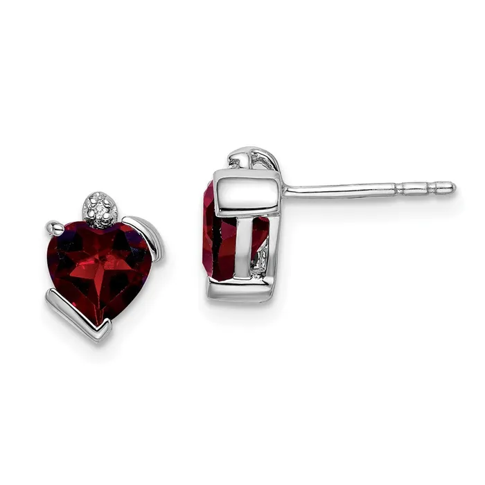 Solid 14k White Gold Simulated Garnet and CZ Heart Earrings Goldia Earrings