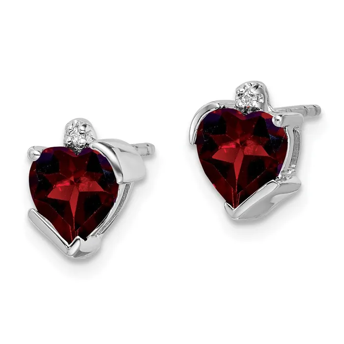 Solid 14k White Gold Simulated Garnet and CZ Heart Earrings Goldia Earrings Solid 14k White Gold Simulated Garnet and CZ Heart Earrings Goldia Earrings