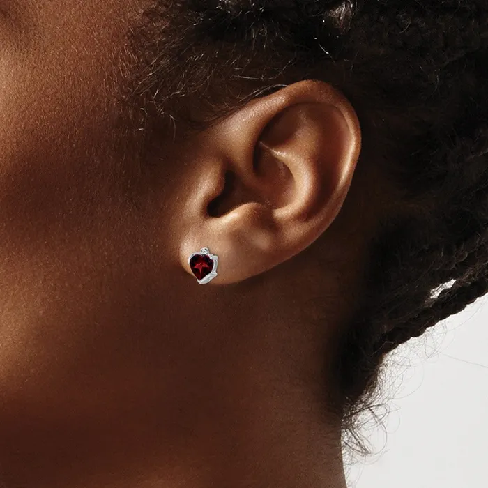 Solid 14k White Gold Simulated Garnet and CZ Heart Earrings Goldia Earrings Solid 14k White Gold Simulated Garnet and CZ Heart Earrings Goldia Earrings