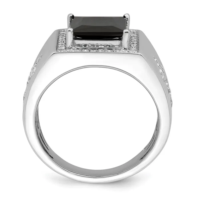 Solid 14k White Gold Simulated Onyx and CZ Cross Mens Ring Goldia Rings
