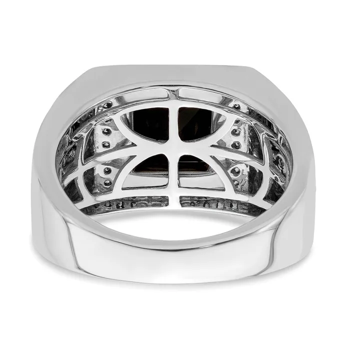 Solid 14k White Gold Simulated Onyx and CZ Cross Mens Ring Goldia Rings