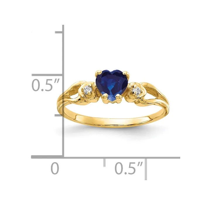 Solid 14k Yellow Gold 5mm Heart Simulated Sapphire A CZ Ring Goldia Rings