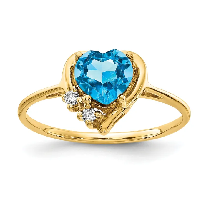 Solid 14k Yellow Gold 6mm Heart Simulated Blue Topaz AAA CZ Ring Goldia Rings Solid 14k Yellow Gold 6mm Heart Simulated Blue Topaz AAA CZ Ring Goldia Rings