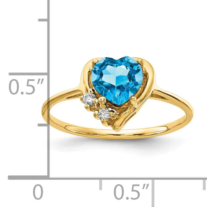 Solid 14k Yellow Gold 6mm Heart Simulated Blue Topaz AAA CZ Ring Goldia Rings