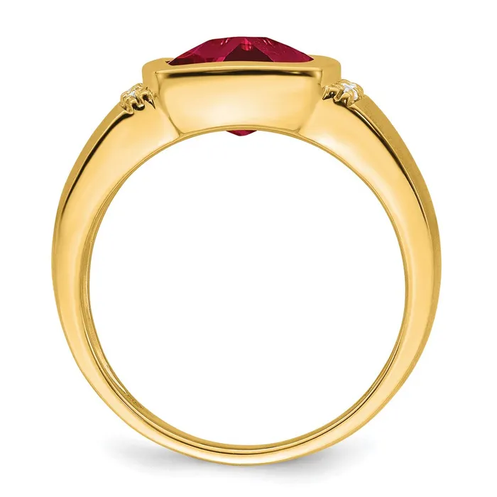 Solid 14k Yellow Gold Created Simulated Ruby and CZ Mens Ring Goldia Rings