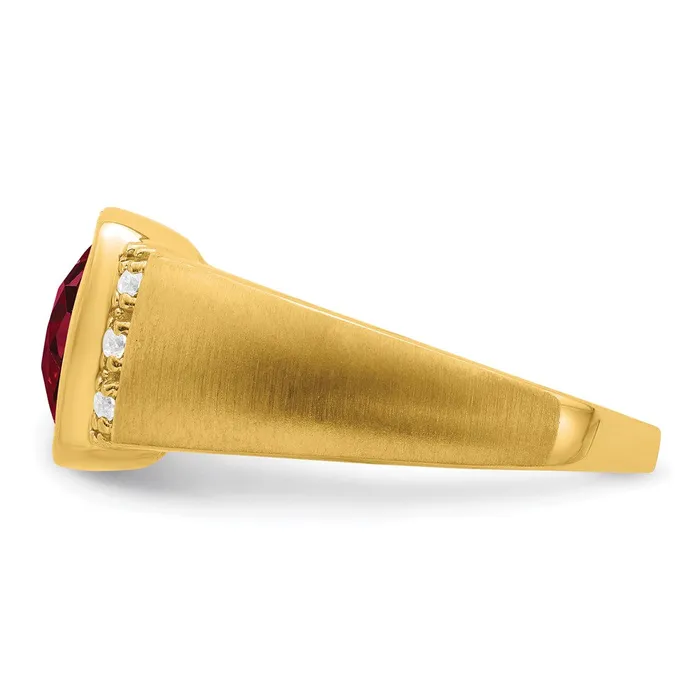 Solid 14k Yellow Gold Created Simulated Ruby and CZ Mens Ring Goldia Rings