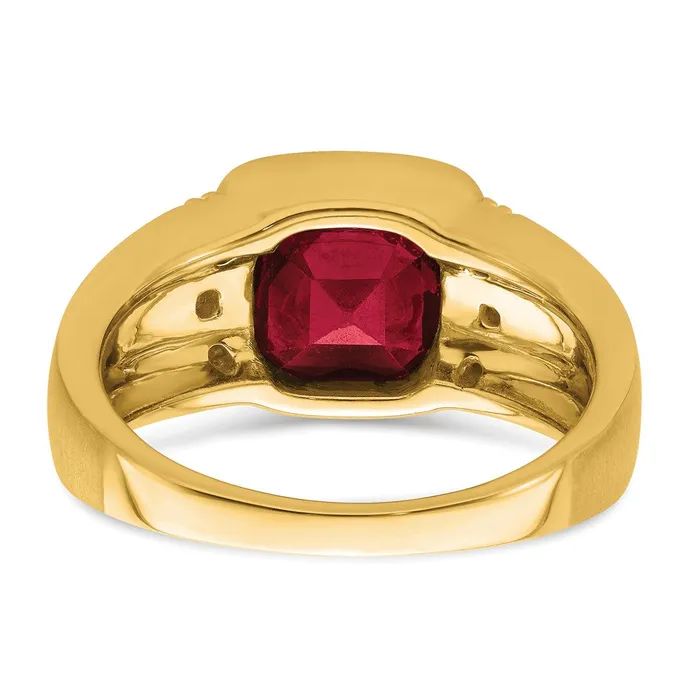 Solid 14k Yellow Gold Created Simulated Ruby and CZ Mens Ring Goldia Rings