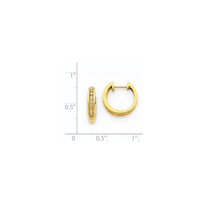 Solid 14k Yellow Gold Simulated CZ Hinged Hoop Earrings Goldia Earrings