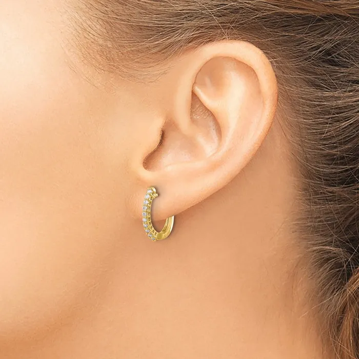 Solid 14k Yellow Gold Simulated CZ Hinged Hoop Earrings Goldia Earrings