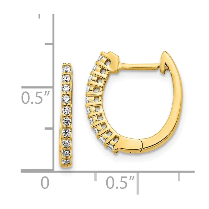 Solid 14k Yellow Gold Simulated CZ Hinged Hoop Earrings Goldia Earrings
