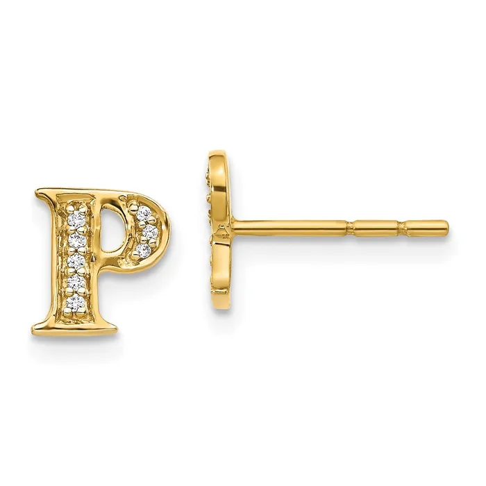 Solid 14k Yellow Gold Simulated CZ Initial P Earrings Goldia Earrings