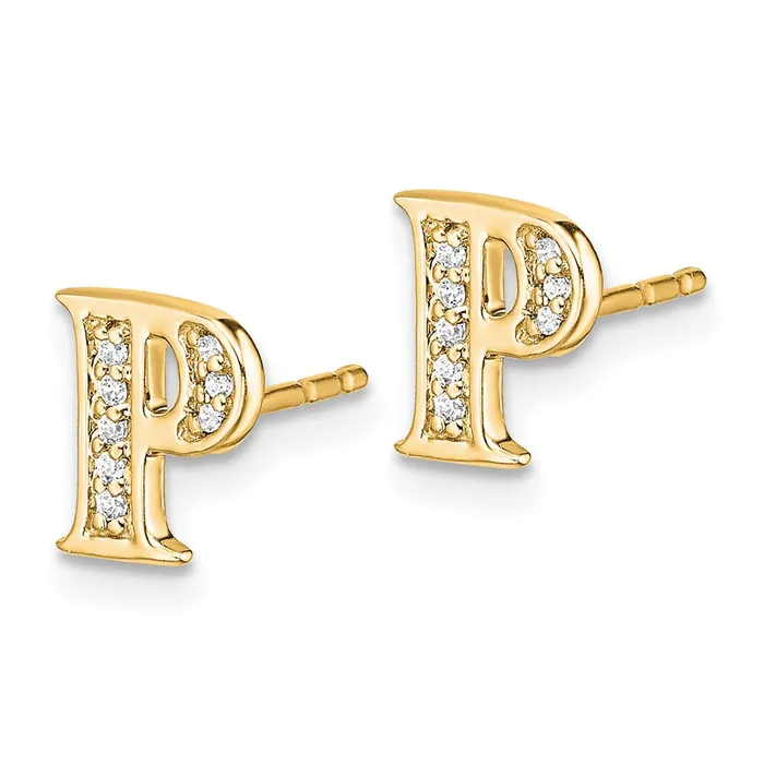 Solid 14k Yellow Gold Simulated CZ Initial P Earrings Goldia Earrings Solid 14k Yellow Gold Simulated CZ Initial P Earrings Goldia Earrings