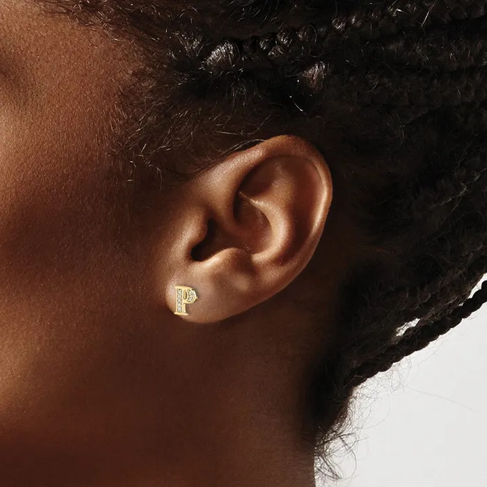 Solid 14k Yellow Gold Simulated CZ Initial P Earrings Goldia Earrings Solid 14k Yellow Gold Simulated CZ Initial P Earrings Goldia Earrings