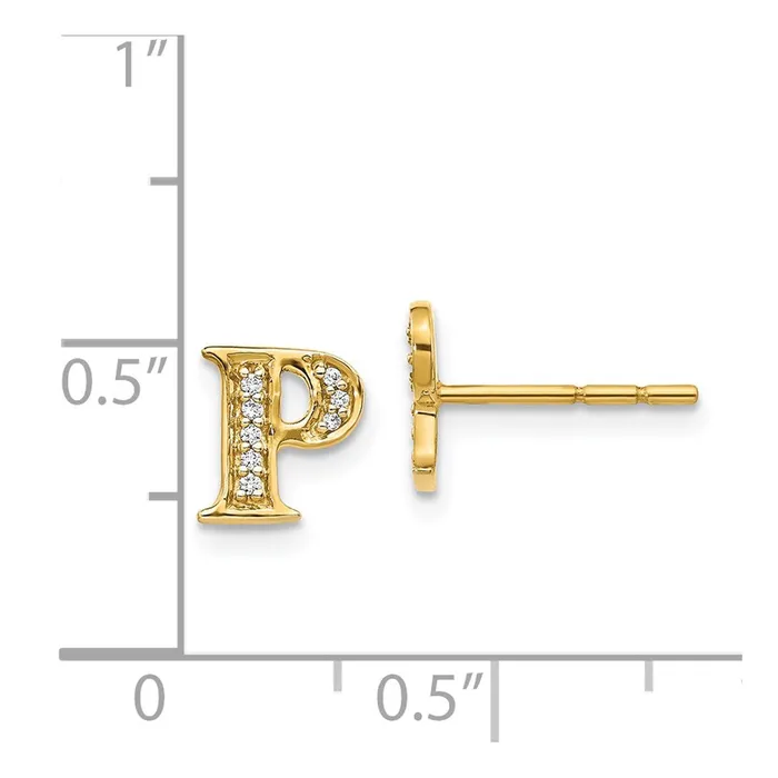Solid 14k Yellow Gold Simulated CZ Initial P Earrings Goldia Earrings Solid 14k Yellow Gold Simulated CZ Initial P Earrings Goldia Earrings