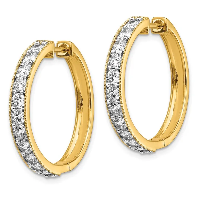 Solid 14k Yellow Gold Simulated CZ Milgrain Hoop Earrings Goldia Earrings