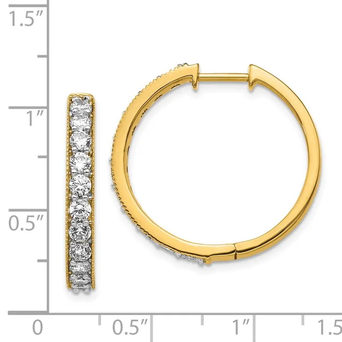 Solid 14k Yellow Gold Simulated CZ Milgrain Hoop Earrings Goldia Earrings