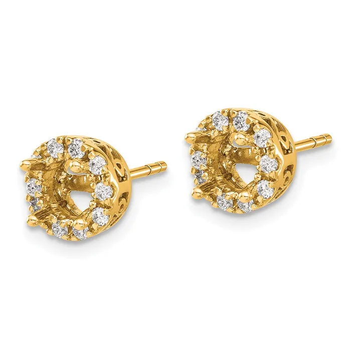Solid 14k Yellow Gold Simulated CZ Semimount Stud Earrings Goldia Earrings