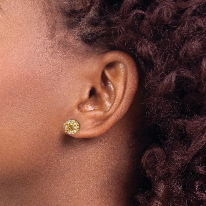 Solid 14k Yellow Gold Simulated CZ Semimount Stud Earrings Goldia Earrings