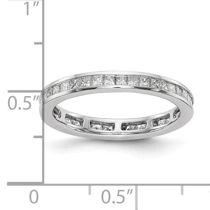 Solid Real 14k White Gold Polished 3ct Princess Channel Set CZ Eternity Wedding Band Ring Goldia Rings