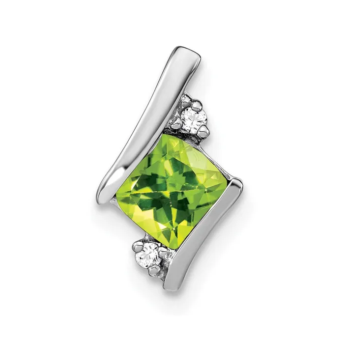 Sterling Silver Antique Cushion Peridot and Real Diamond Pendant Goldia Necklaces Sterling Silver Antique Cushion Peridot and Real Diamond Pendant Goldia Necklaces