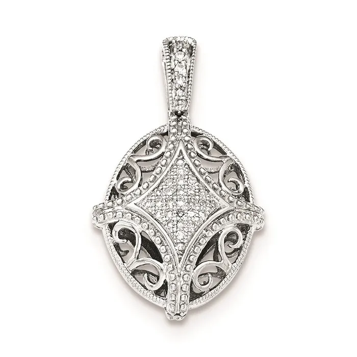 Sterling Silver Diamond Oval Filigree and Pav Pendant Goldia Necklaces