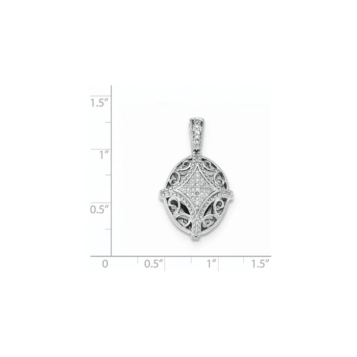 Sterling Silver Diamond Oval Filigree and Pav Pendant Goldia Necklaces