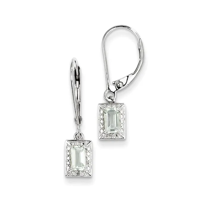 Sterling Silver Green Quartz Diamond Earrings Goldia Earrings