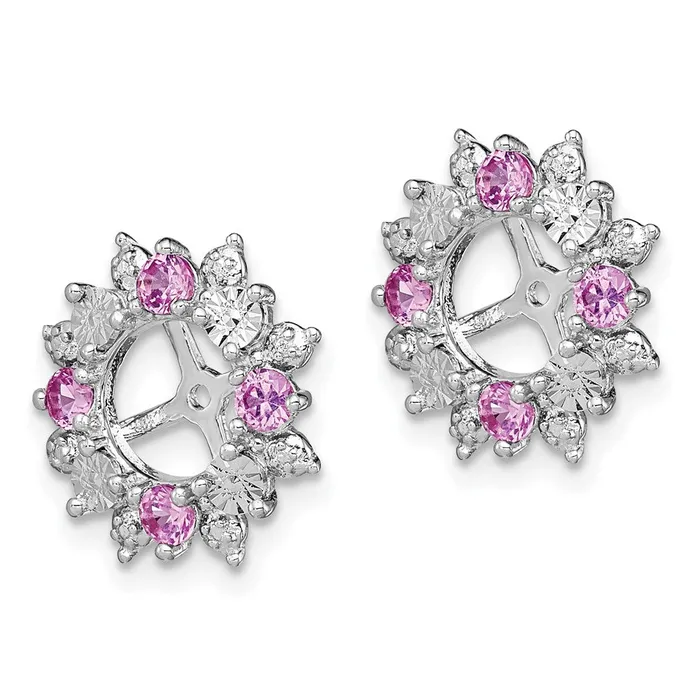 Sterling Silver Rhodium Created Pink Sapphire Earring Jacket Goldia Earrings