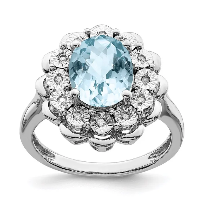 Sterling Silver Rhodium Diamond u0026 CheckerCut Sky Blue Topaz Ring Goldia Rings Sterling Silver Rhodium Diamond u0026 CheckerCut Sky Blue Topaz Ring Goldia Rings